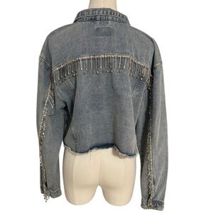 Rhinestone Fringe Denim Jacket Jeans Festival Stagecoach Country‎ Concert Size L